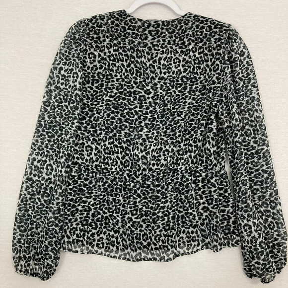 The Kooples Black Gray Leopard Print Wrap Long Sleeve Top Small - Picture 9 of 10